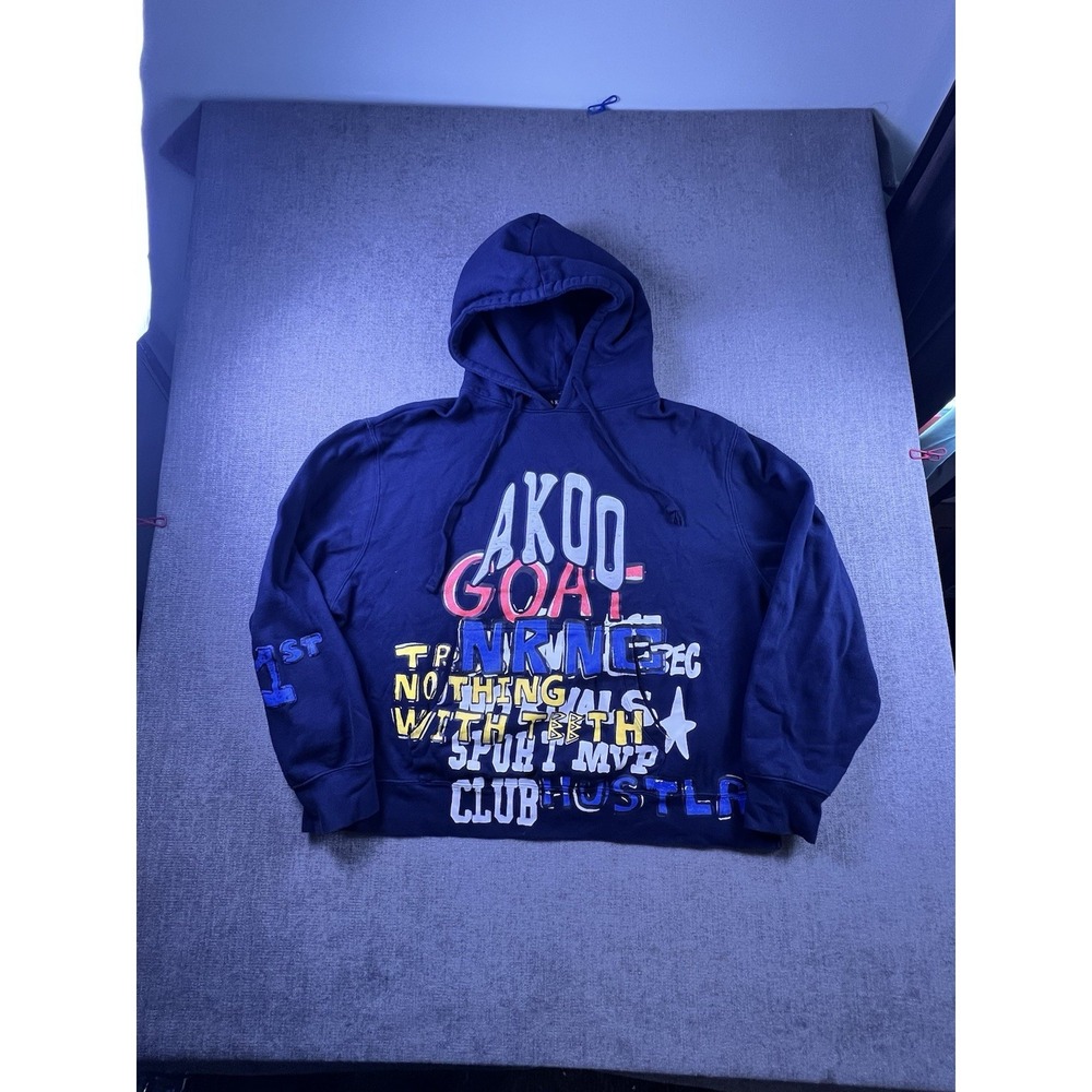 Akoo Goat Pullover Hoodie Men's 4XL Blue Graphic Print Streetwear Sweatshirt